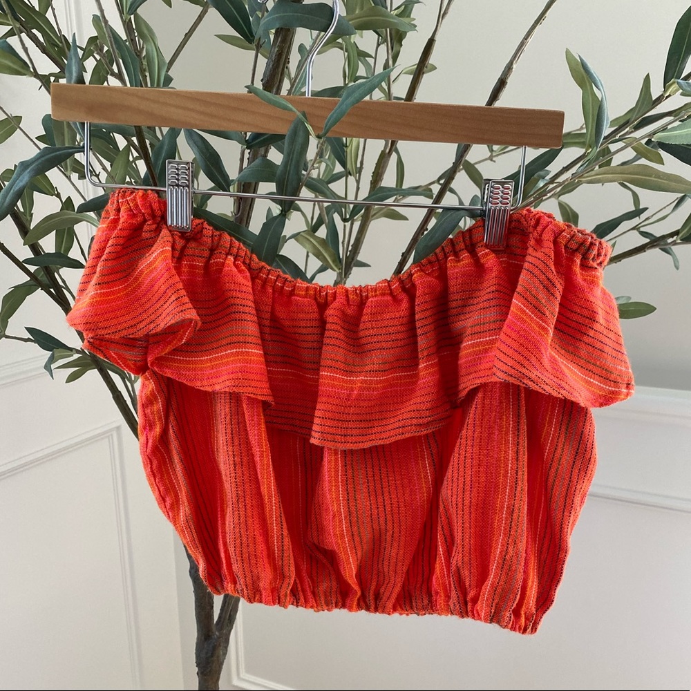 Vintage off the shoulder orange stripe top Small